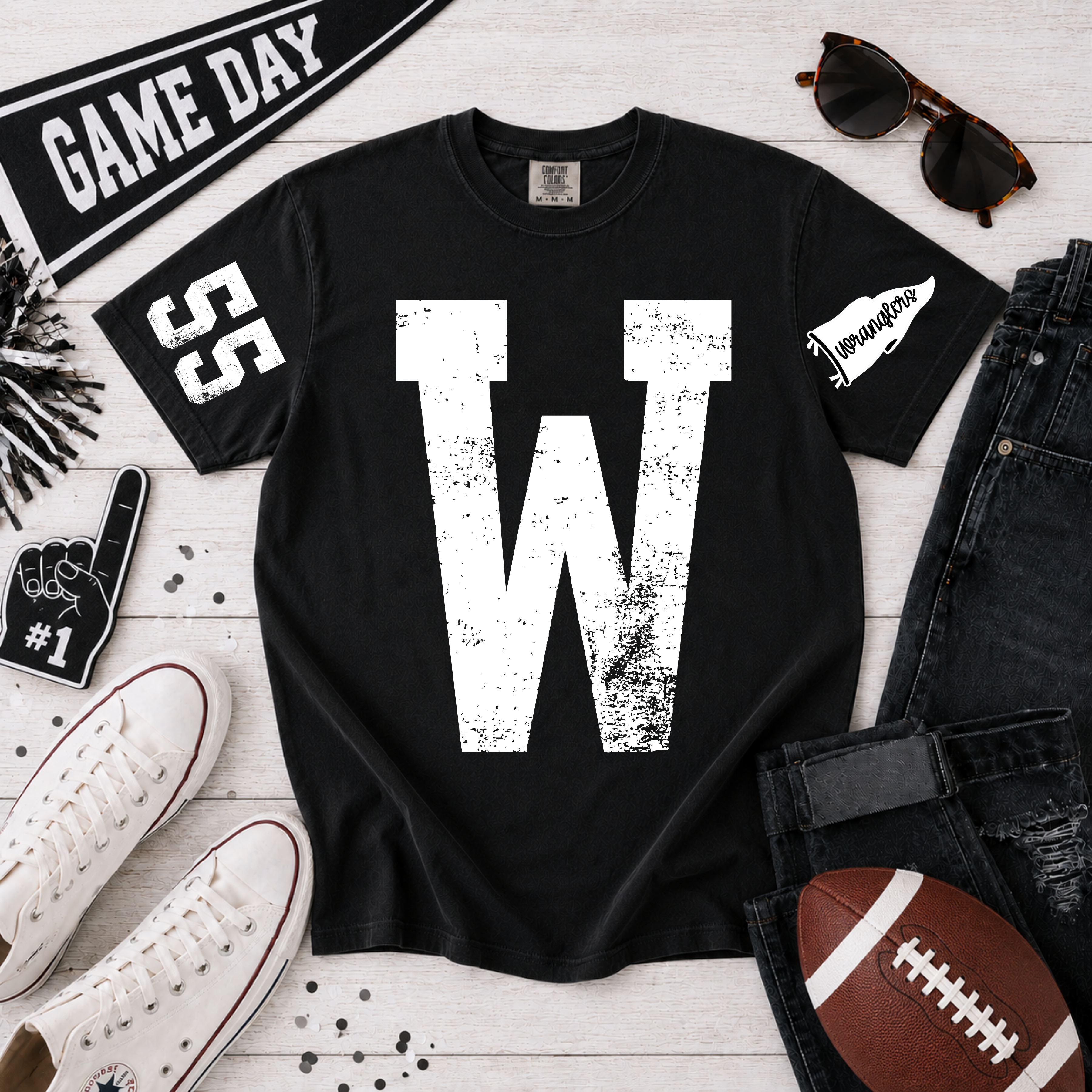 Distressed Letter with number on sleeve
