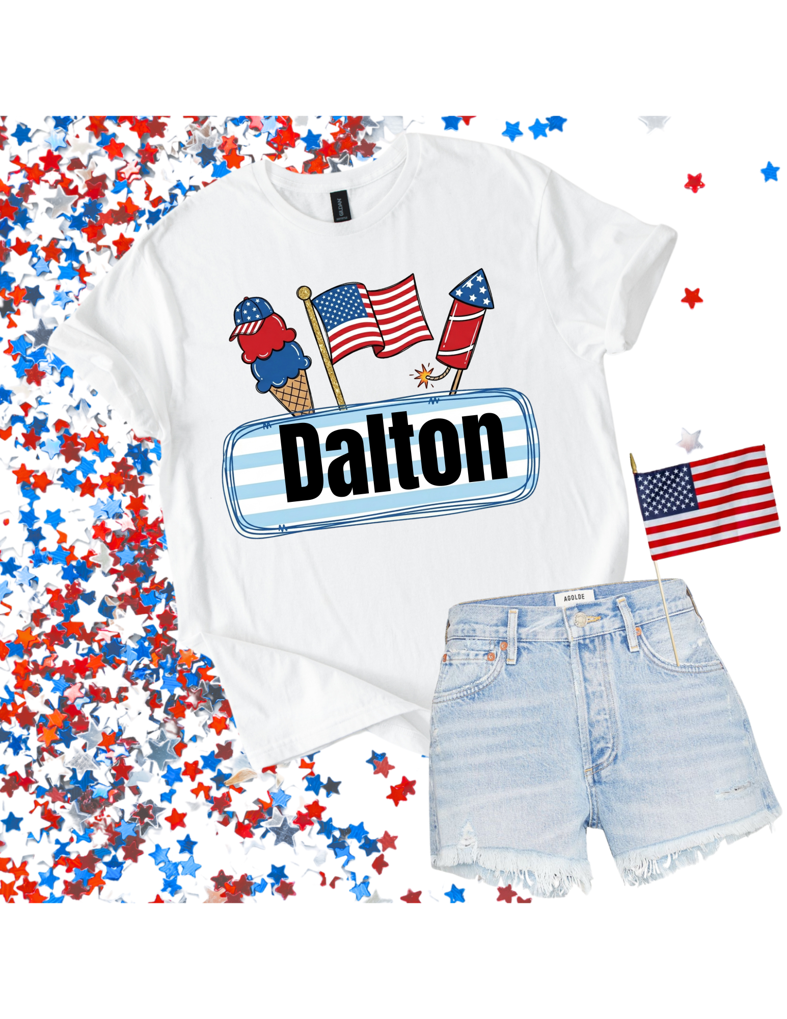 Boys Name Plate 4th of July Shirt