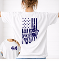 Flag with football and cheerleader