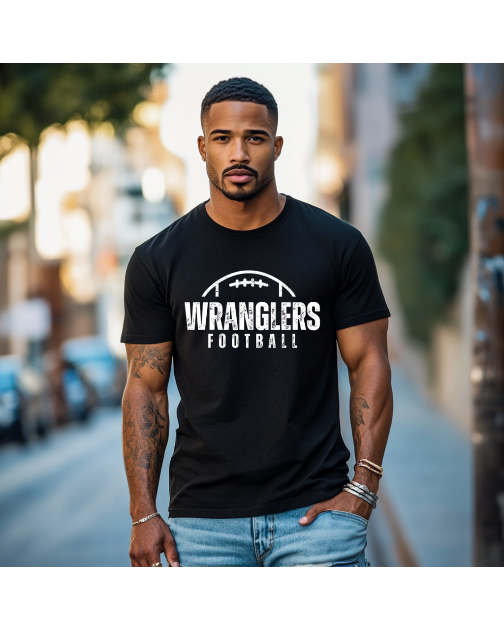 Distressed Wranglers Football