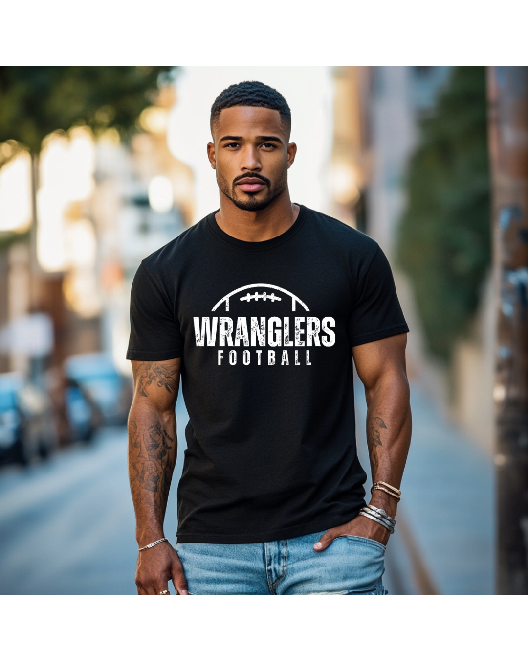 Distressed Wranglers Football