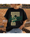Stripped logo with cursive writing