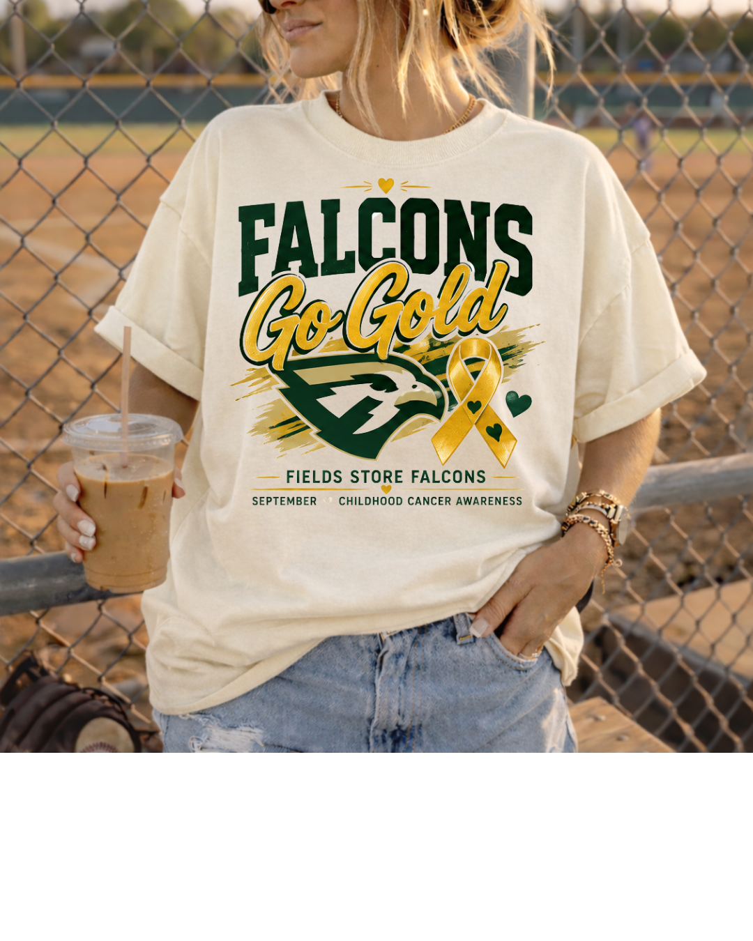 Falcons Go Gold with yellow heart ribbon